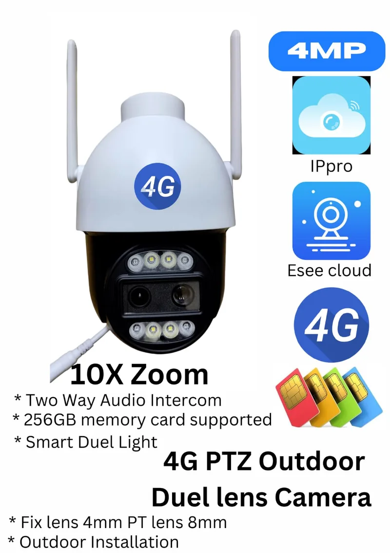 4G Sim Card outdoor rotating 360 degree Double lens  10X Zoom camera - Mobile app IP pro 4MP 10X zoom