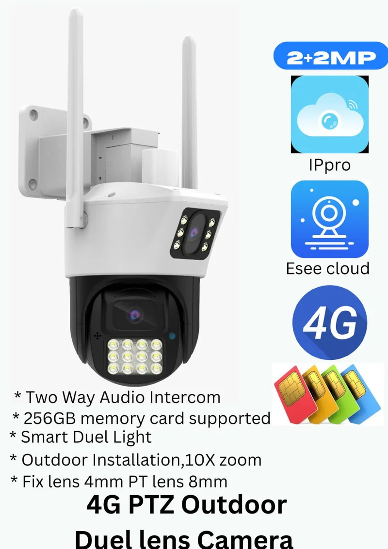 4G Sim Card outdoor rotating 360 degree Double lens linkage camera - Mobile app IP pro 2MP + 2MP