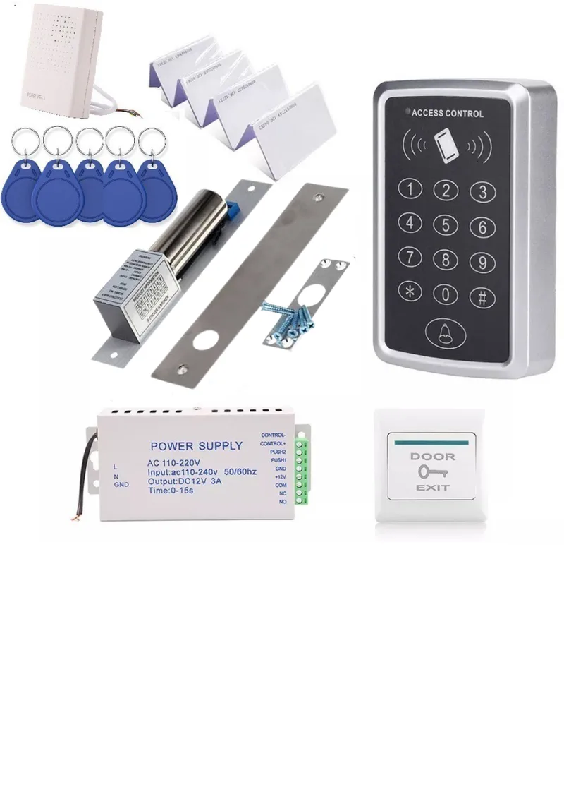 bolt lock Kit - Including RFID access control , Power Supply , Exit Button , Tag and RFID cards - sliding door lock S32 bolt lock kit