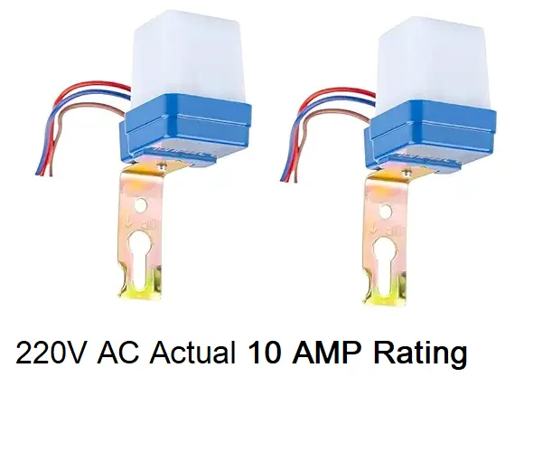 Day Night Sensor Pack of 2 Nos.  220V 10A Auto On Off Day/Night Photocell Sensor Photocell Light Switch Photoswitch Light Sensor Switch (220V) - Pack of 2 Nos.  DNS12X2