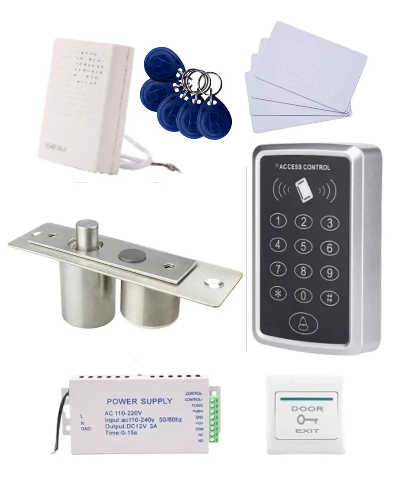 Hidden bolt lock Kit - Including RFID access control , Power Supply , Exit Button , Tag and RFID cards - sliding door lock