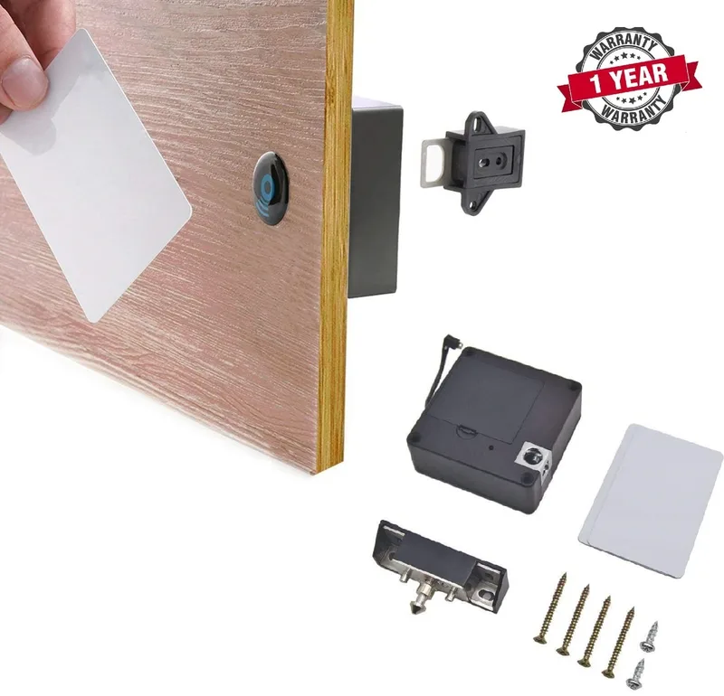 Jenix Digital Smart Lock Hidden or Invisible with RFID Cards for Wardrobe, Cabinet or Drawer Master & User Cards with Lock (Black , Polished Finish)