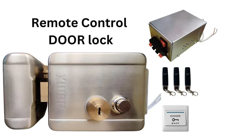 jenix Electronic Door Lock For House Main Metal Door, Gate, To Operate By Remote, electric rim lock with 3 Remote and Door Exit button RIM Lock+ remote