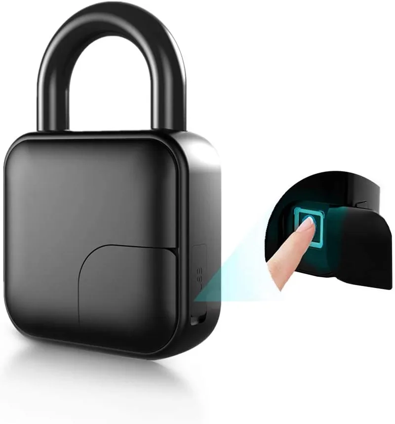 Jenix Fingerprint Padlock|New Smart Fingerprint Padlock with Mobile App OperatedI Anti-Theft Waterproof Keyless Safety Dormitory Door Electronic Lock, zinc alloy metal casing & stainless steel, Black