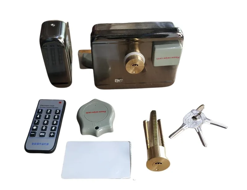 Jenix High Security Anti-theft Intelligent Electric Rim Lock with Double Cylinders , RFID Card Reader RFID Card Electronic Door Lock Keyless Entry Remote Operated Motorised Silent Door Lock