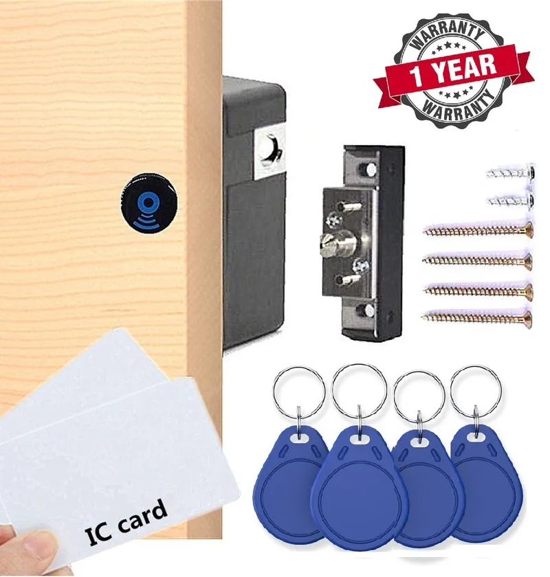 Jenix Invisible RFID Smart Digital Lock Specially Designed for Wardrobe, Cabinet or Drawer I Master & User Cards and 4 RFID Tags with Lock Along 1 Year WarrantyTags