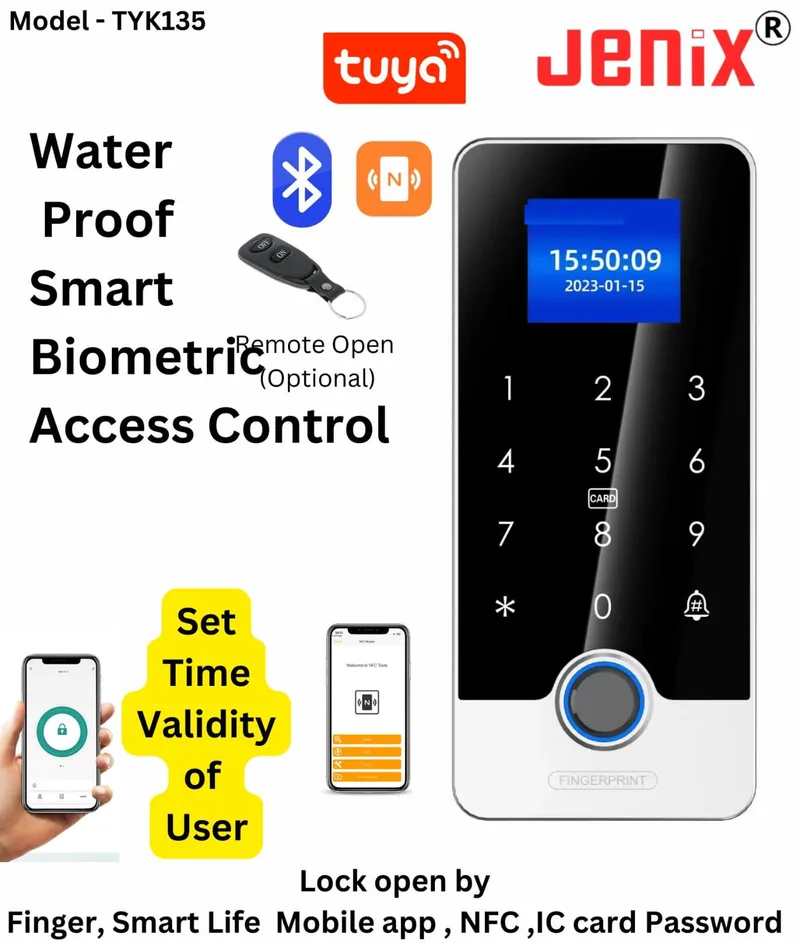 Jenix K135 BT Tuya smart life access control with RFID , Passwrod, Finger print mobile app waterproof  display