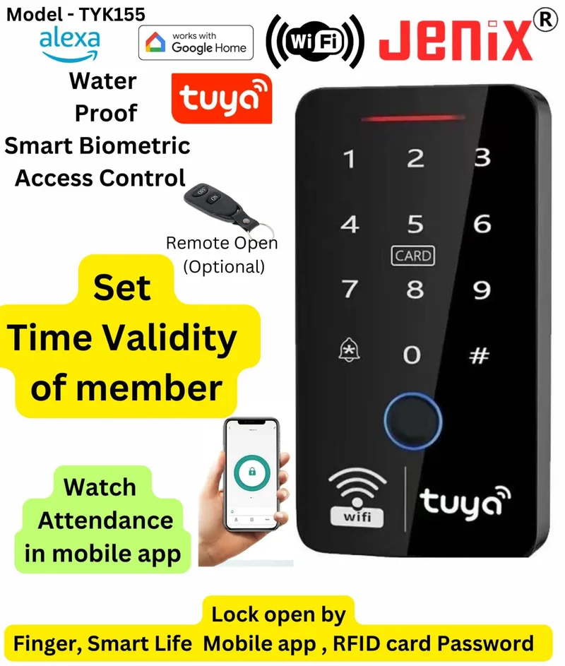 jenix K155 WiFi Smart Finger , Password , RFID , Mobile app access control cum attendance  waterproof for gym hostel