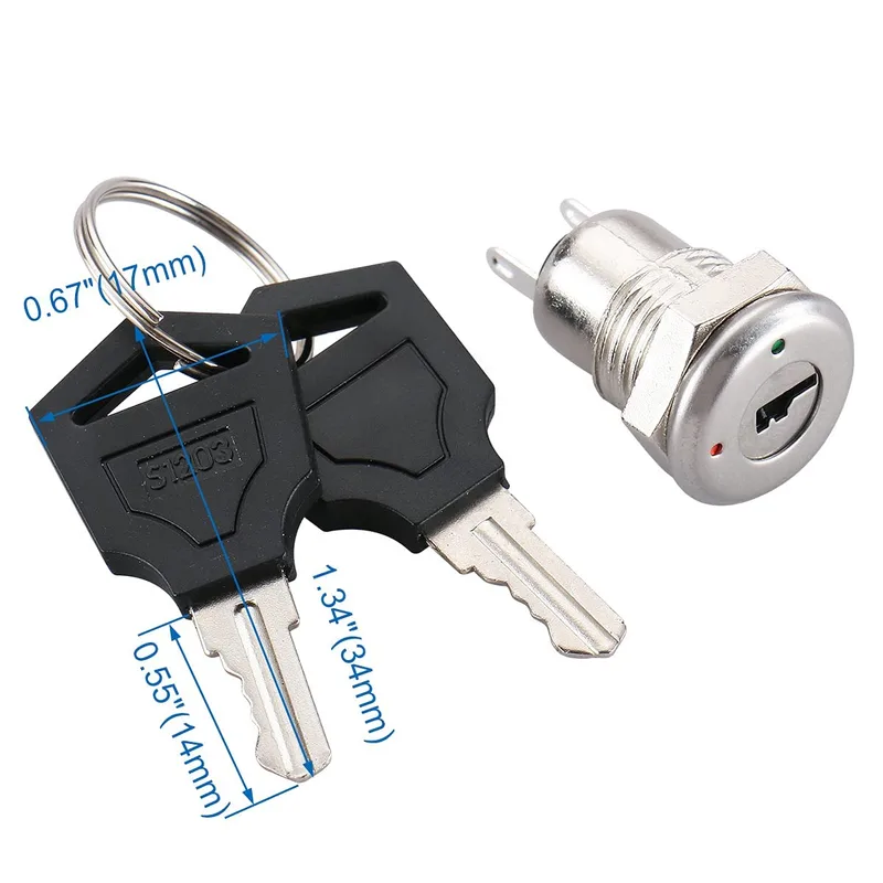 Jenix key lock switch On and Off with mouting hole size 11 mm diameter - Pack of 10 nos.  # 204