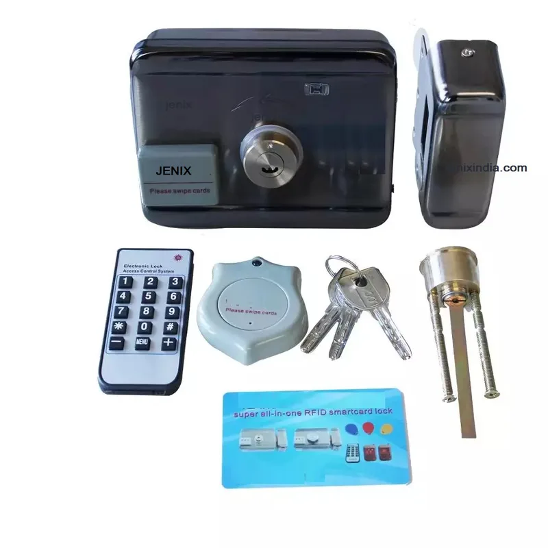 jenix RFID card access based Electric motorised door lock with Keys both Inside and Outside  RFID motorized door  lock  double side key drum