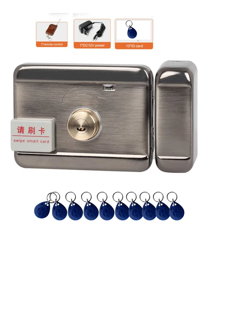 jenix RFID door lock - remote control door lock 12V DC operated with 10 RFID tag and 1 12V DC power adapter single side key drum (S Lock 12V 1R 10T 1A)
