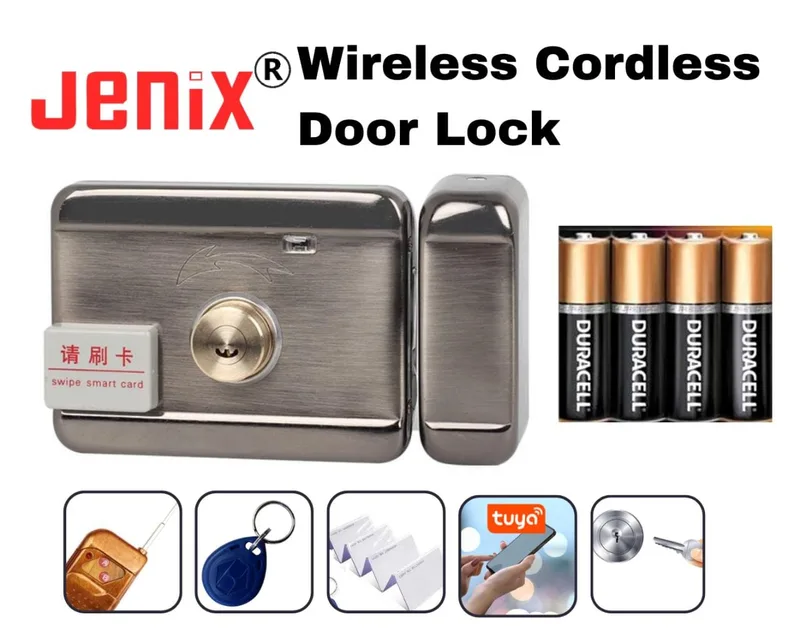 Jenix RFID motorised  wireless wire free (cordless)  door lock , battery powered D type both side key drum - Tuya App