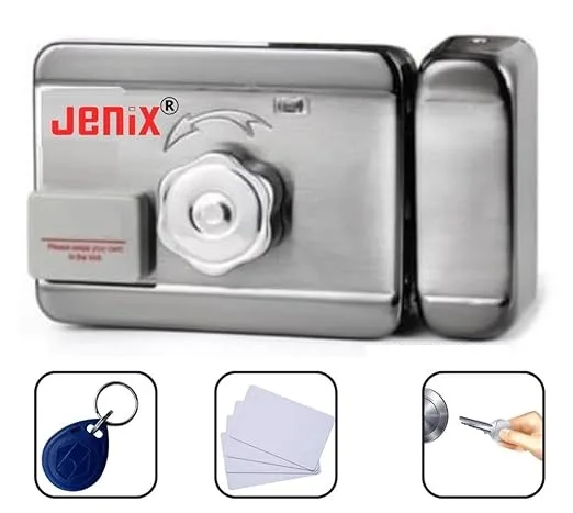 Jenix RFID motorized lock s type one side key drum -one side manual open (SLock 12V DC + 5 RFID Card + 12V DC adaptor)