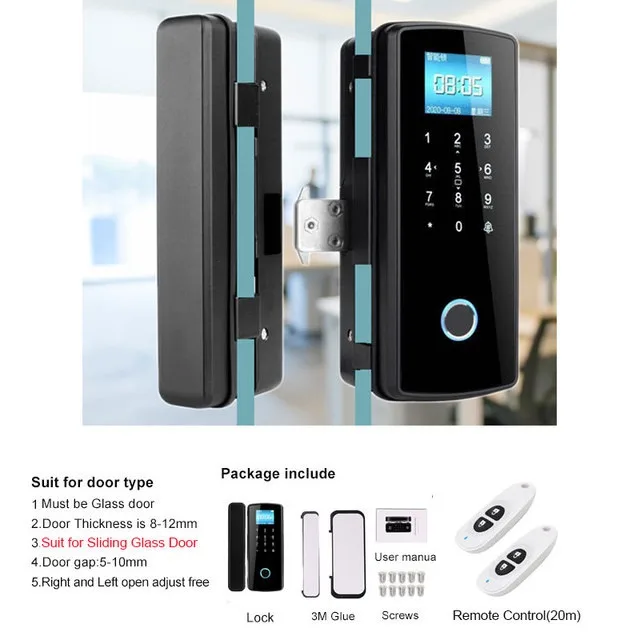 jenix Smart Sliding Glass Door Lock, Touch Keypad Keyless Electric Security Biometric Fingerprint Password Remote Control Swipe Lock Attendance Doorbell double glass door - sliding glass door J820