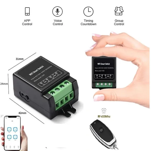 Jenix tuya smartlife app Based 433 Mhz Universal Wireless Remote Control Switch DC 12V WiFi 1CH Relay  and 1 Remote