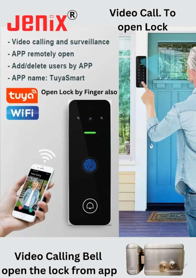 Jenix waterproof video calling door access control mobile unlock Biometric finger unlock video surveilliance VAC-FINGER