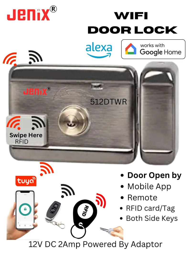 jenix Wi-Fi motorised RFID remote door lock - D lock ( both side key drum)