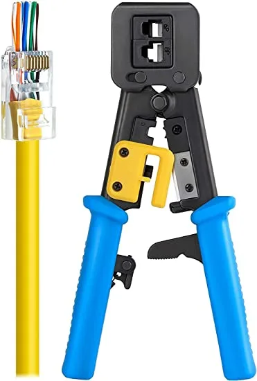 RJ45 Crimp Tool for Pass Through Connector End | EZ Cut, Strip, Crimp Network Cable | Heavy Duty Crimper for RJ11 & RJ45 Plugs | Professional Networking Cat5/5e & Cat6, Tools & Accessories