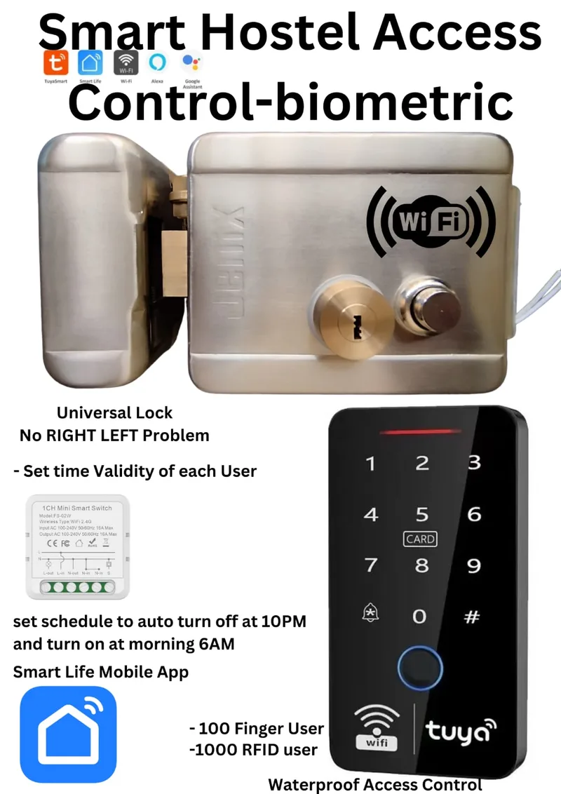 smart hostel library gym access control door lock system -  thumb biometric RFID