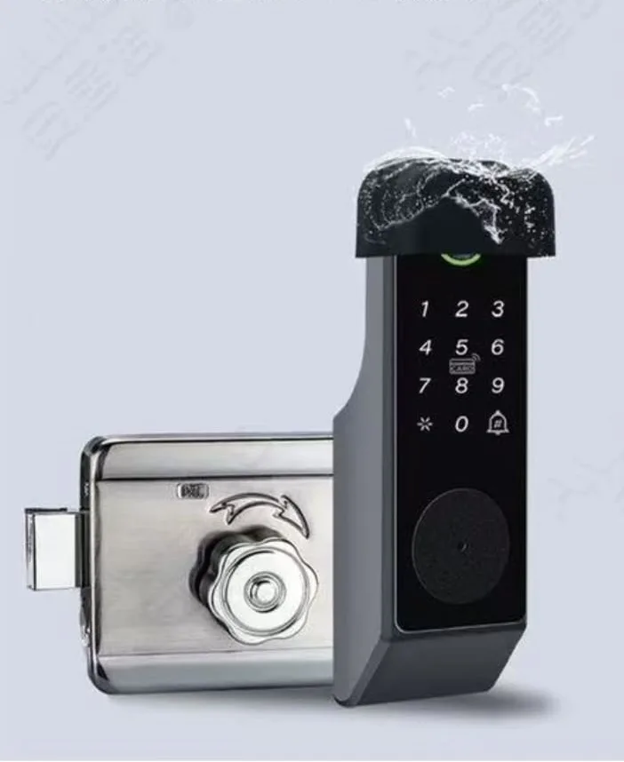 Smart Rim Lock - Wireless Battery Operated Finger Password Card  Physical Key  open  Digital Main Door Lock Waterproof N2150