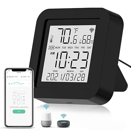 Tuya Smart Life WiFi Smart IR Remote Control WiFi Temperature Humidity Sensor Monitor with LCD Display Cover Above 98% IR Device for Air-Conditioned TV Fan etc Smart Life APP Compatible with Alexa Google Assistant