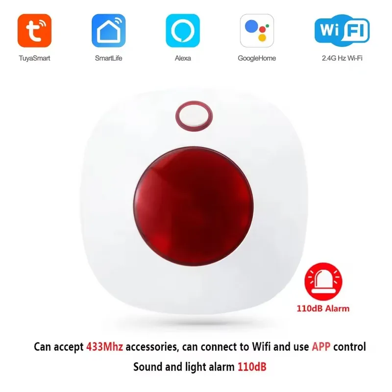 tuya smart life wireless strobe siren 433mhz 110dB sound - support 99 wireless sensors  - TY-STB-Siren