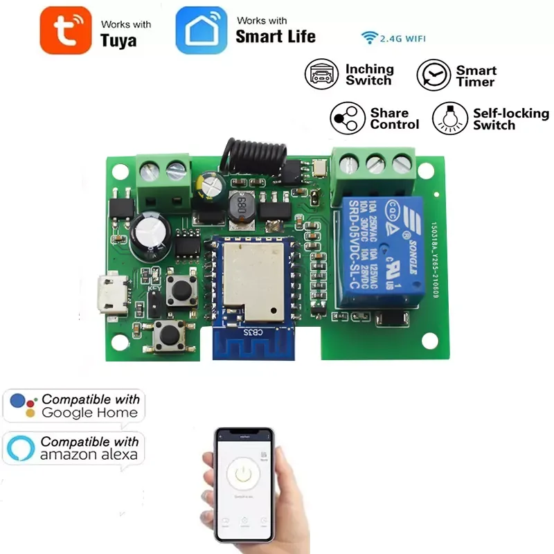 Tuya Smartlife WiFi 1ch relay module for door lock , access control , trigger mode and delay time trigger by mobile app  with 433Mhz Remote receiver