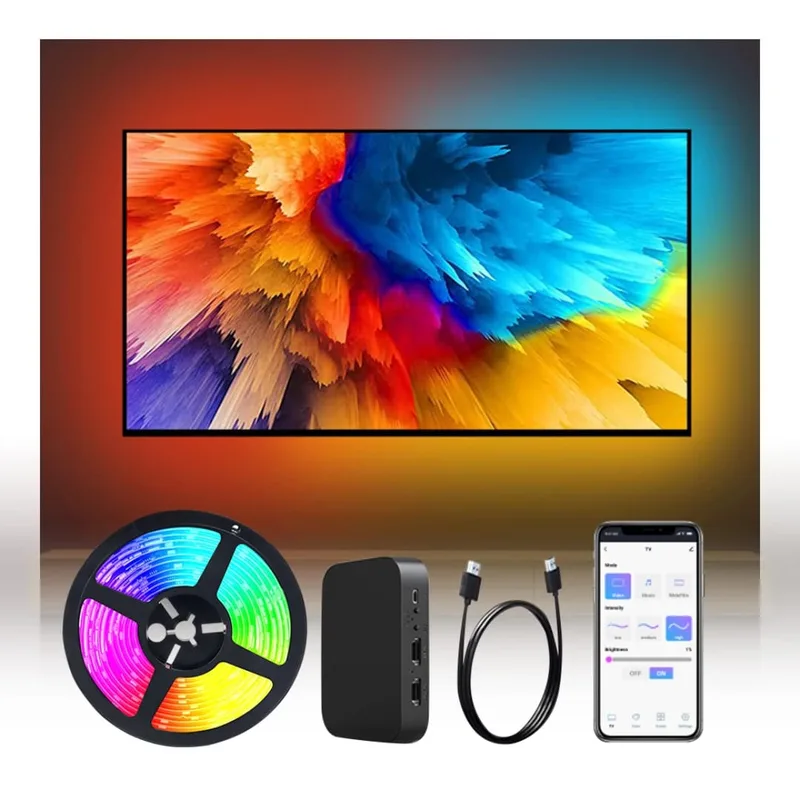 Tuya wifi LED Backlight Kit with HDMI 2.0 Sync Box, 4k60Hz RGBIC strip  TV Lights for Games Movies, Tuya App , Alexa and Google Home compatible,   3.2 M LED Strip Length suitable up to 55 Inch TV