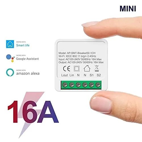tuya Wifi Smart Switch for Alexa/Google Assistant Enabled, Remote Control, Android and iOS Support Switch Make existing switch board to smart switch retrofit solution up to 16Amp load