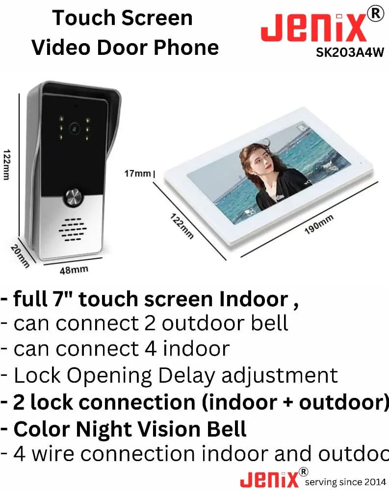 Video Door Phone - HD Color Night Vision camera outdoor bell  7" full touch screen indoor  SK203A4W