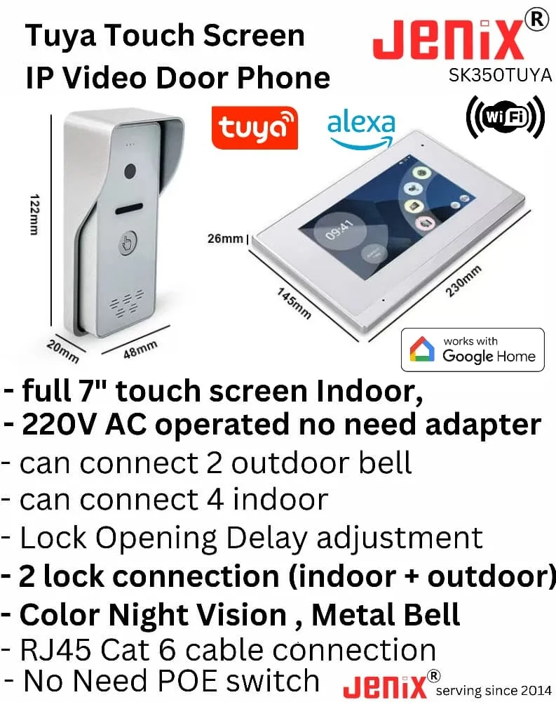 Video Door Phone Tuya 1080P  Smart Wifi IP Wired Audio Indoor Intercom Video Doorbell With Mobile Phone Control  and  Video call Video Monitoring Intercom System SK350TUYA