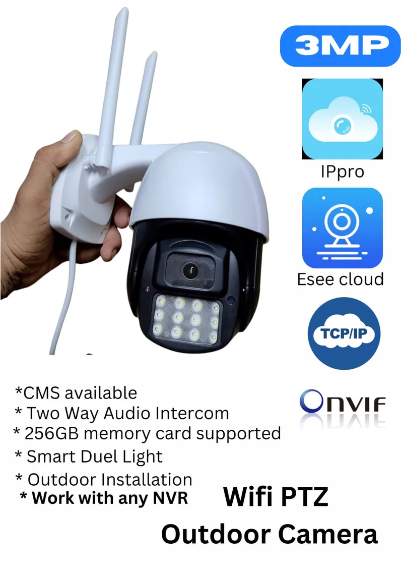 WiFi 3mp Mini Pan-Tilt Zoom CCTV Camera | Outdoor Indoor Security Camera | Storage on Cloud or SD Card Up To 256 GB | Intruder Alarm | Color Night Vision | Two Way Talk