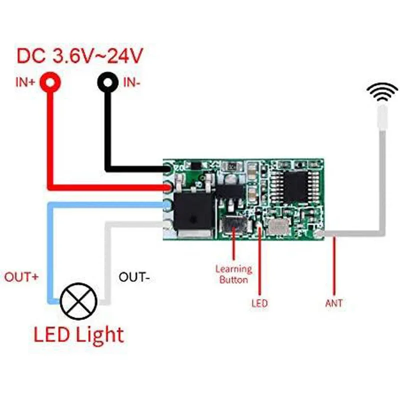 Wireless 433Mhz RF Module Receiver Remote Control Built-in Learning Code 1527 Decoding 1 channel output with MOSFET Current Driver   GND and POWER out