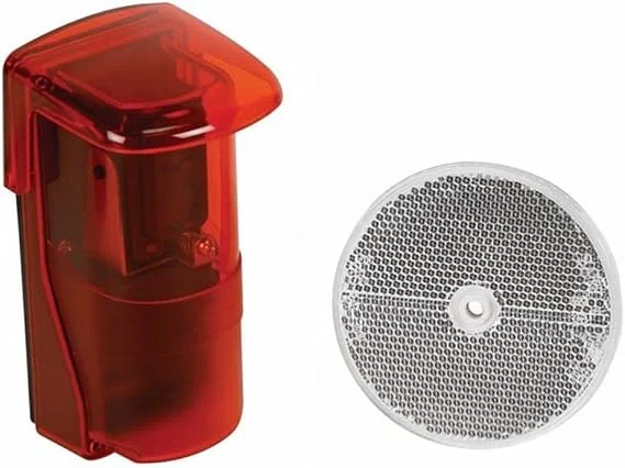 Polarized Reflective Photoelectric IR Beam Sensor, Weatherproof, Anti-condensation Housing, Up to 33ft Sensing Range, Beam Status LED, 12-30V DC/AC 60Hz, Round Reflector