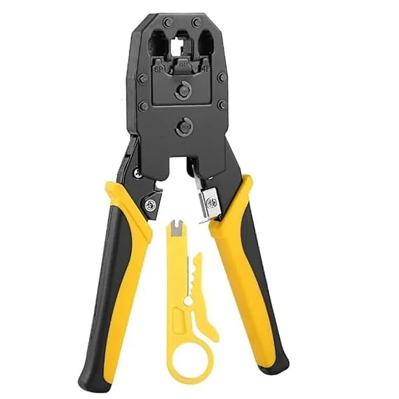 Bosi Modular Plug Crimping Tool – RJ45 / RJ11 / RJ12-3-in-1 Network Cable Crimper with Cutter & Stripper | Heavy-Duty LAN Tool for Ethernet, CCTV & Telecom | Includes Free Wire Stripper