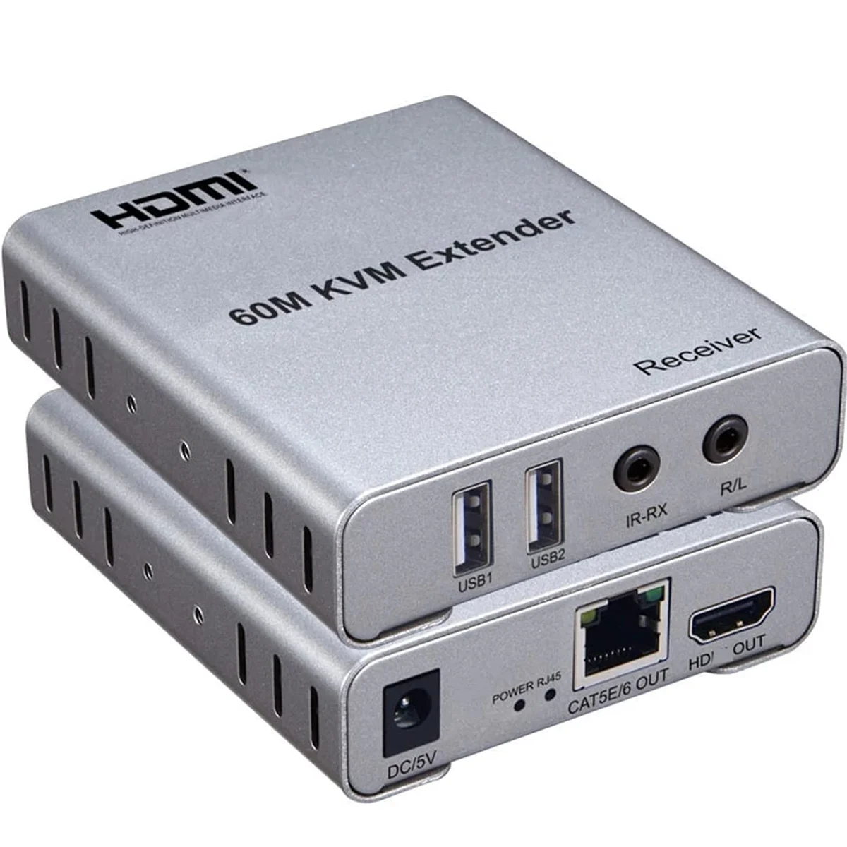 60M USB KVM HDMI Extender with 1080P Video, R/L Audio & USB Mouse Keyboard Extension over CAT5E/CAT6 RJ45 Cable