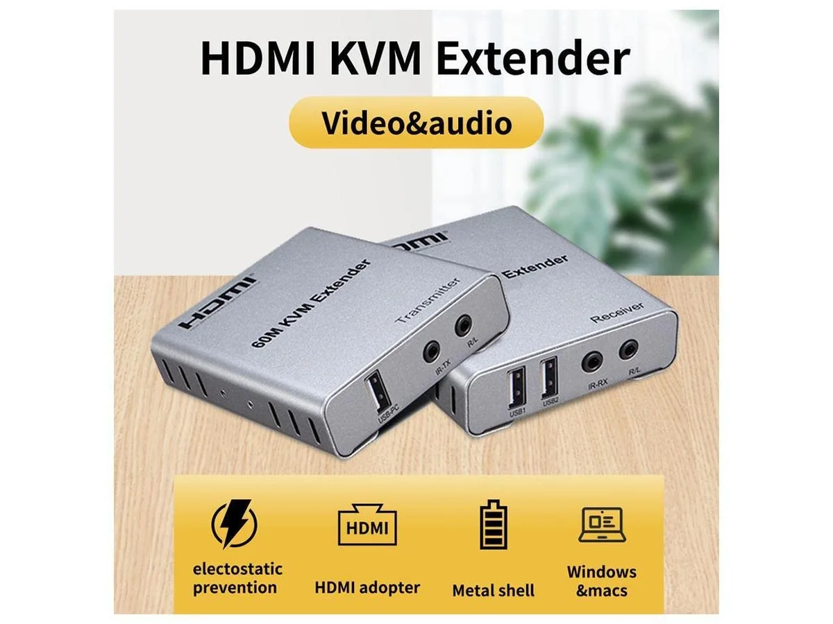 120m USB KVM HDMI Extender with 1080P Video, R/L Audio & USB Mouse Keyboard Extension over CAT5E/CAT6 RJ45 Cable